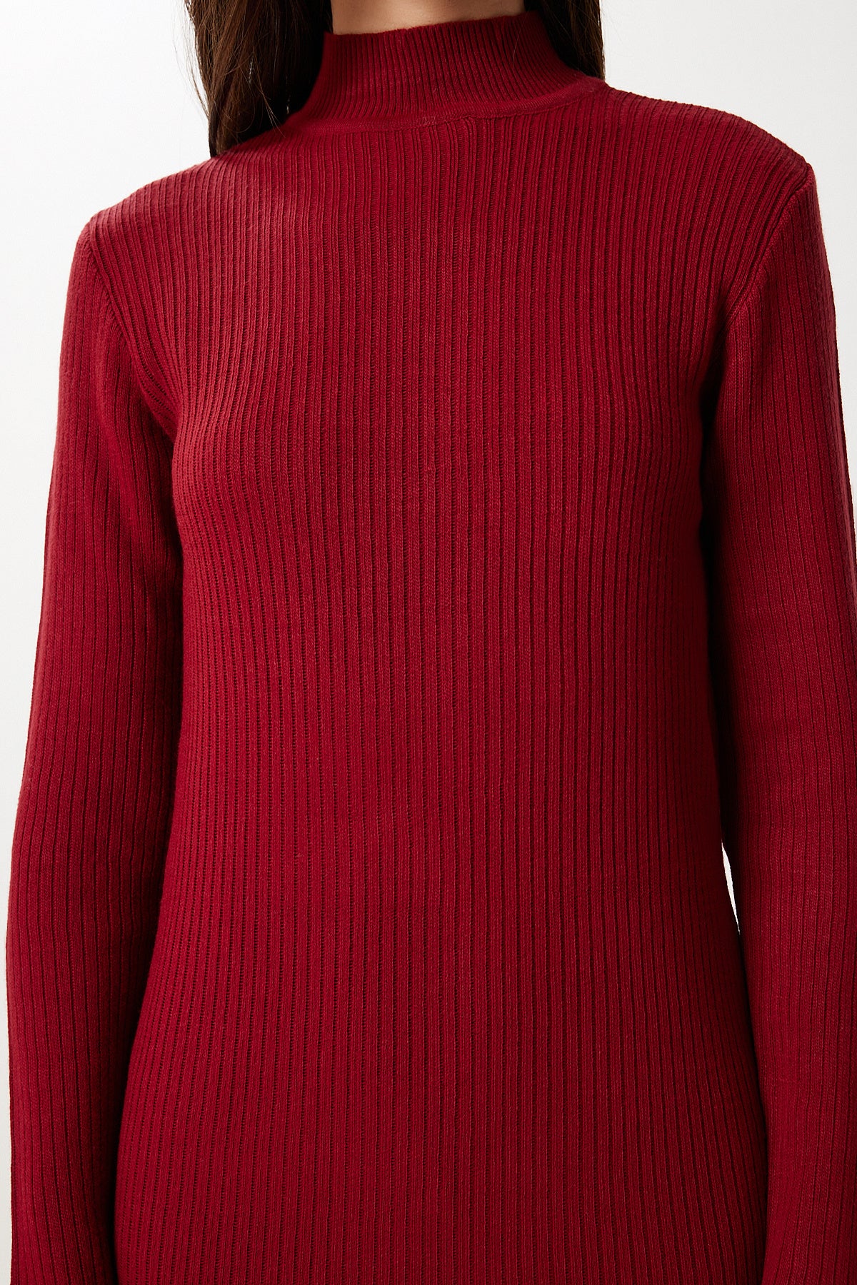 Bordo Yırtmaçlı Esnek Triko Elbise YY00257