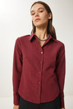 Bordo Düğmeli Basic Gömlek RQ00001