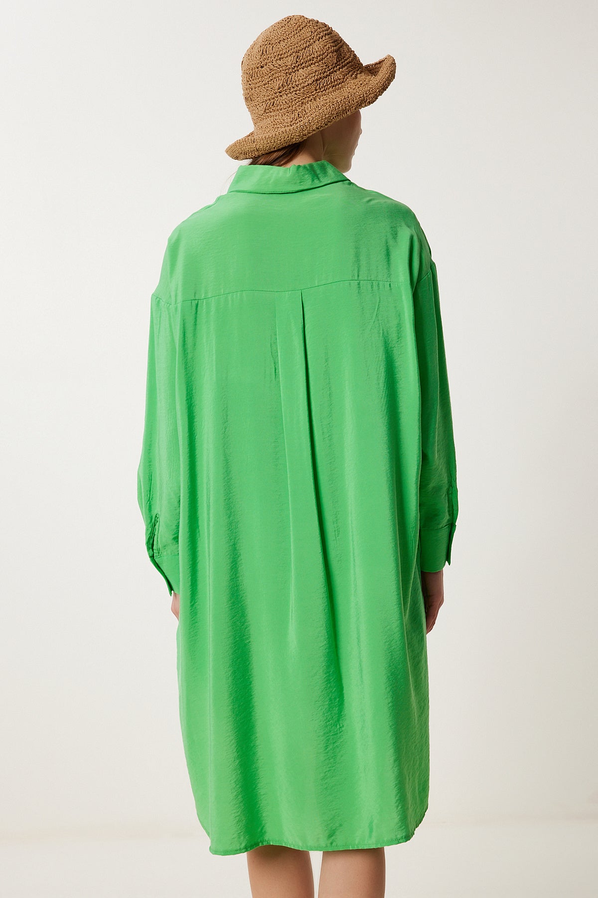 Yeşil Oversize Midi Ayrobin Gömlek Elbise WF00106