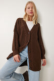 Kahverengi Balon Kollu Oversize Triko Hırka DD01033