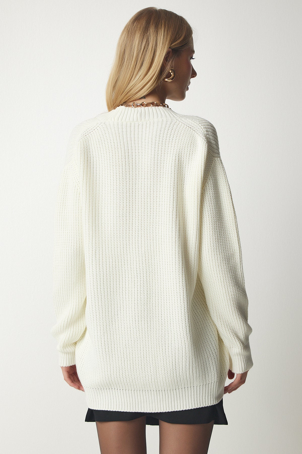 Kemik Düğmeli Oversize Triko Hırka MX00144