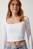 Siyah Beyaz Kare Yaka Fitilli 2'Li Paket Crop Örme Bluz AN00180
