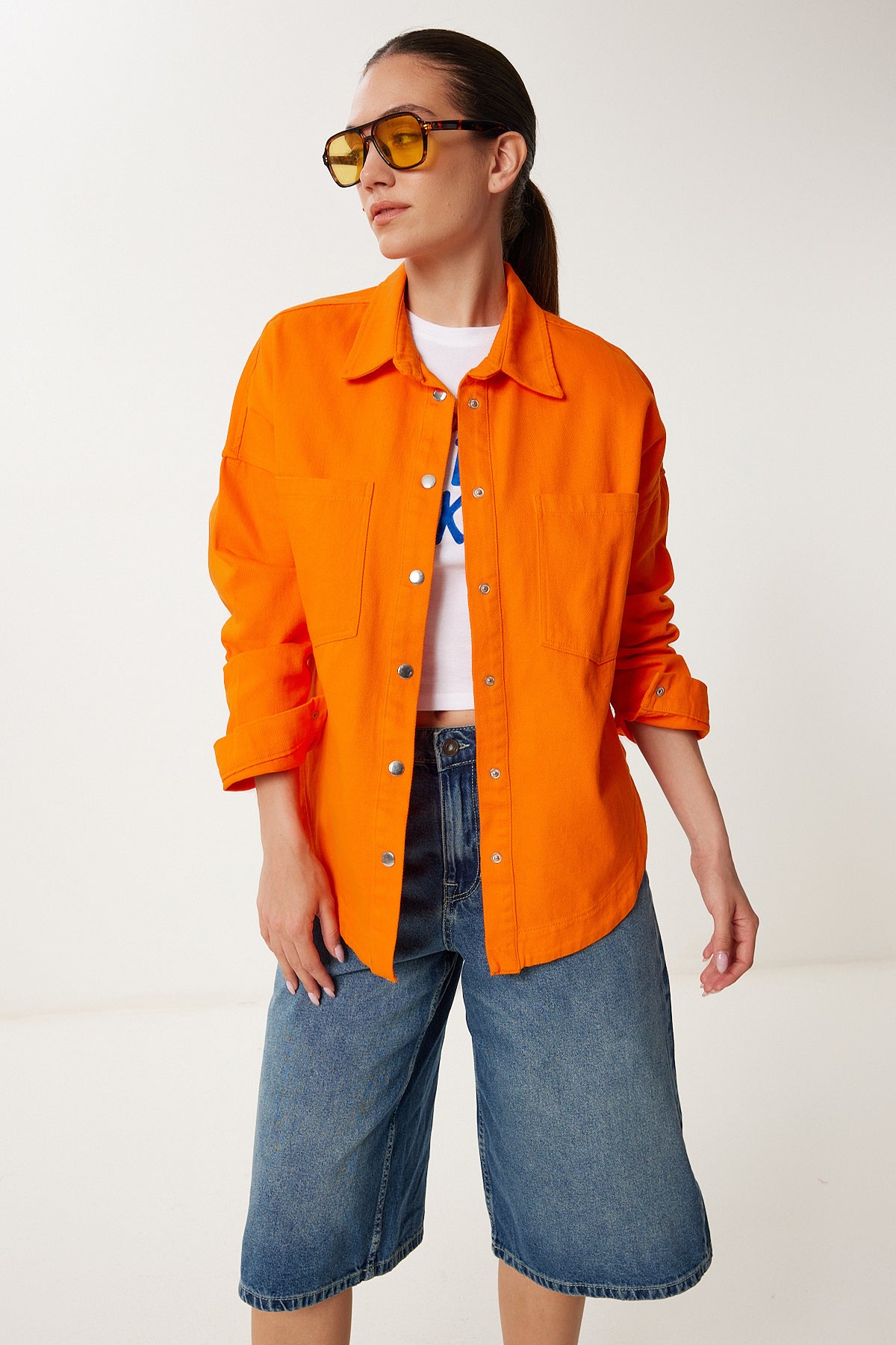 Oranj Çıtçıtlı Mevsimlik Gabardin Gömlek Ceket SA00043