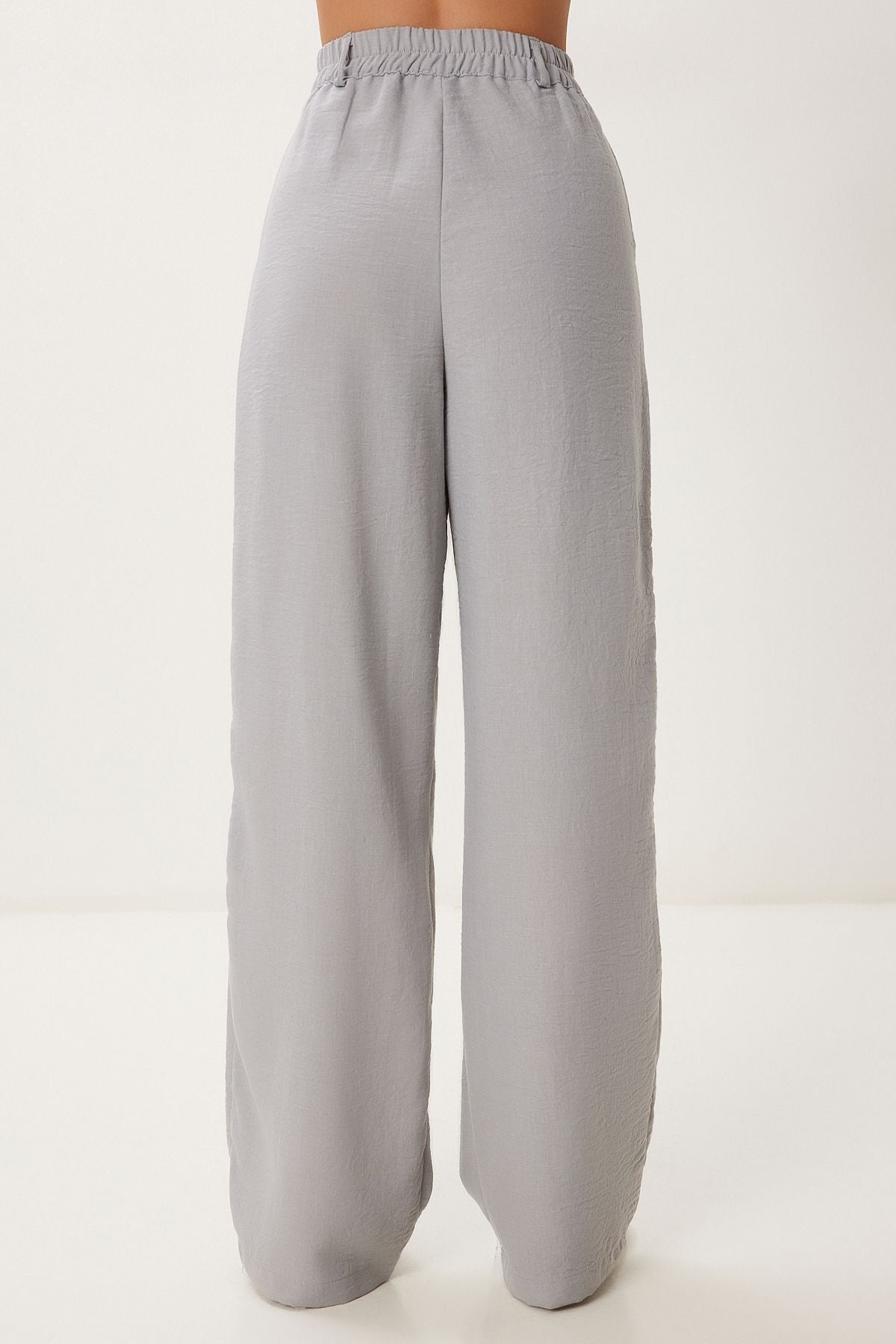 Gri Keten Crop Gömlek Pantolon Takım BV00149