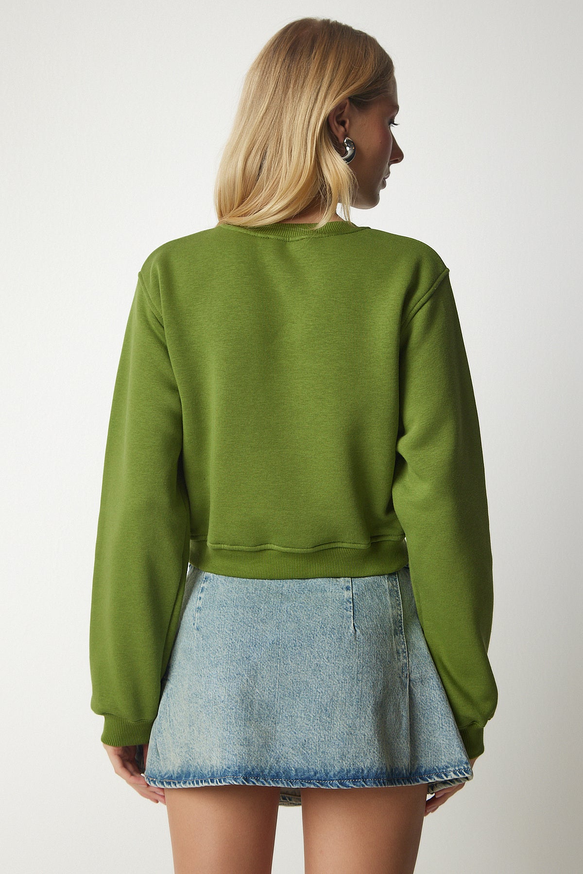 Fıstık Yeşili Şardonlu Crop Sweatshirt UB00178