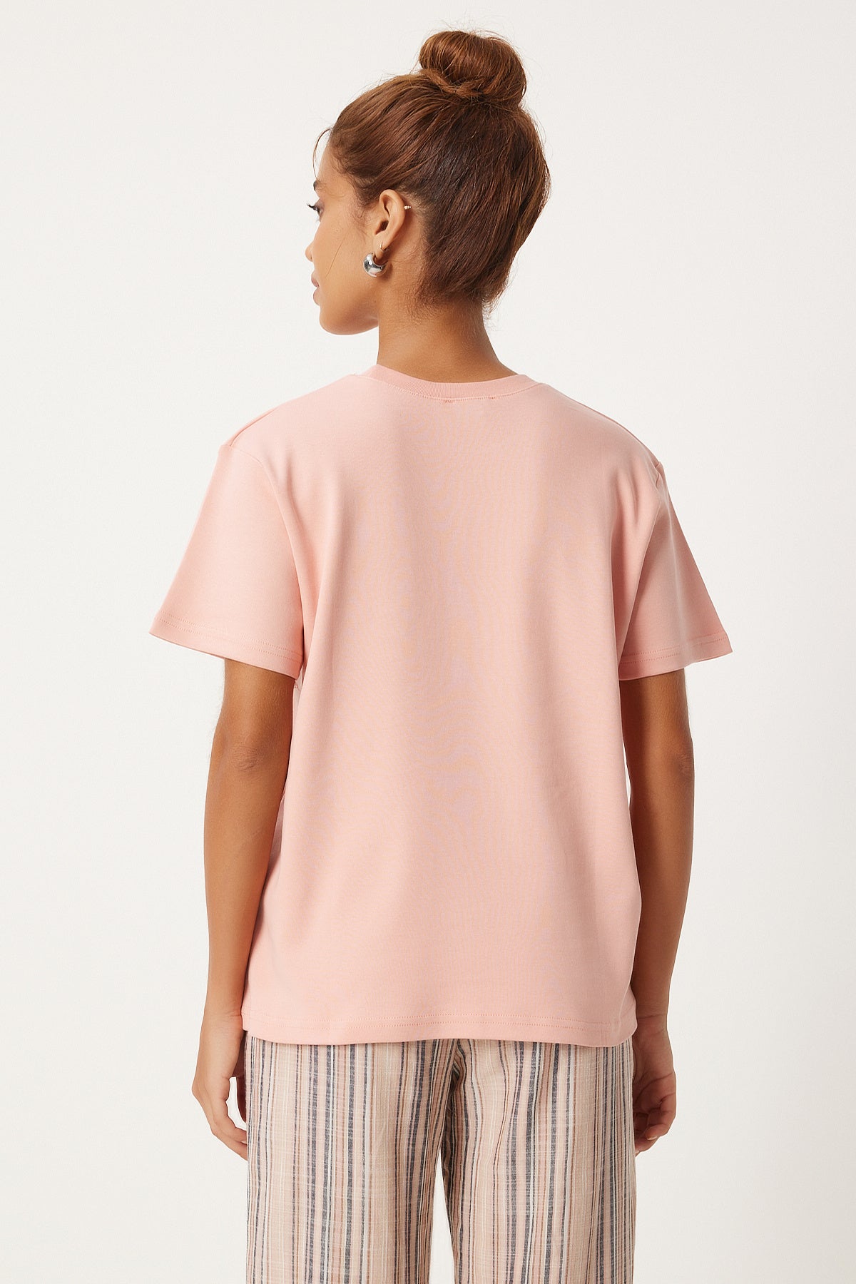 Somon Bisiklet Yaka %100 Pamuk Penye T-Shirt FN03265