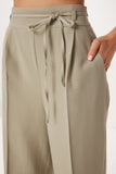 Çağla Yeşili Keten Crop Bluz Pantolon Takım BV00138