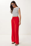 Kırmızı Geniş Paça Keten Pantolon DP00261
