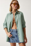 Çağla Yeşili Oversize Uzun Basic Gömlek DD00842