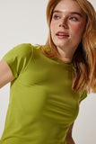 Yağ Yeşili Bisiklet Yaka Basic Sandy T-Shirt EN00611