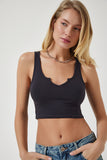 Antrasit Askılı Crop Örme Bluz OW00030