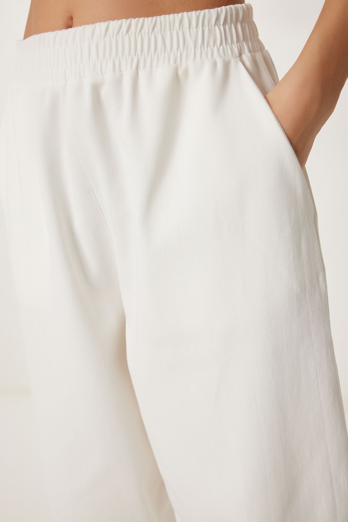 Ekru Cepli Gabardin Keten Pantolon NS00439