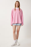 Pembe Yandan Yırtmaçlı Oversize Örme Sweatshirt UL00050