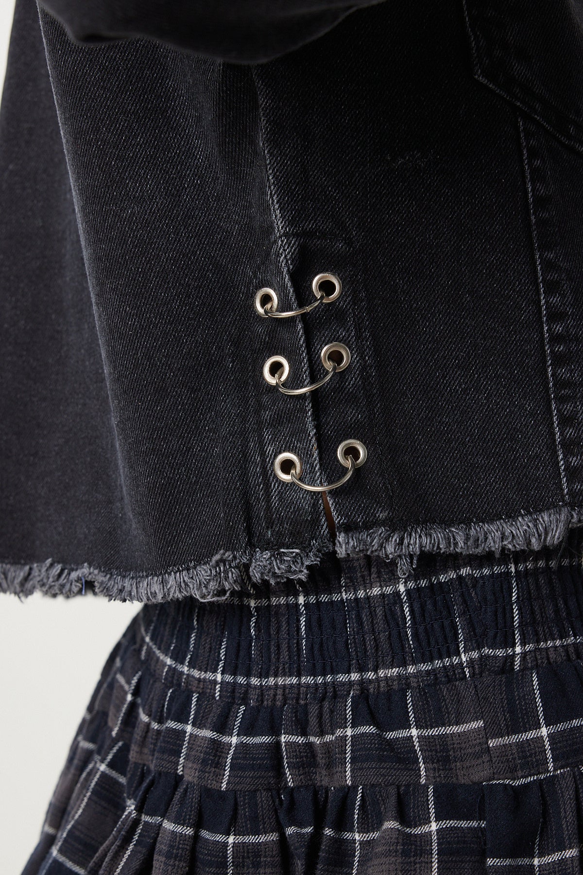 Siyah Yıkamalı Crop Denim Ceket VC00011