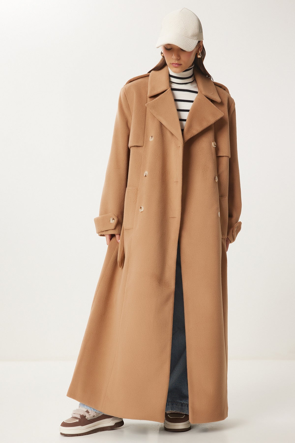 Bisküvi Premium Oversize Kaşe Kaban FN03441