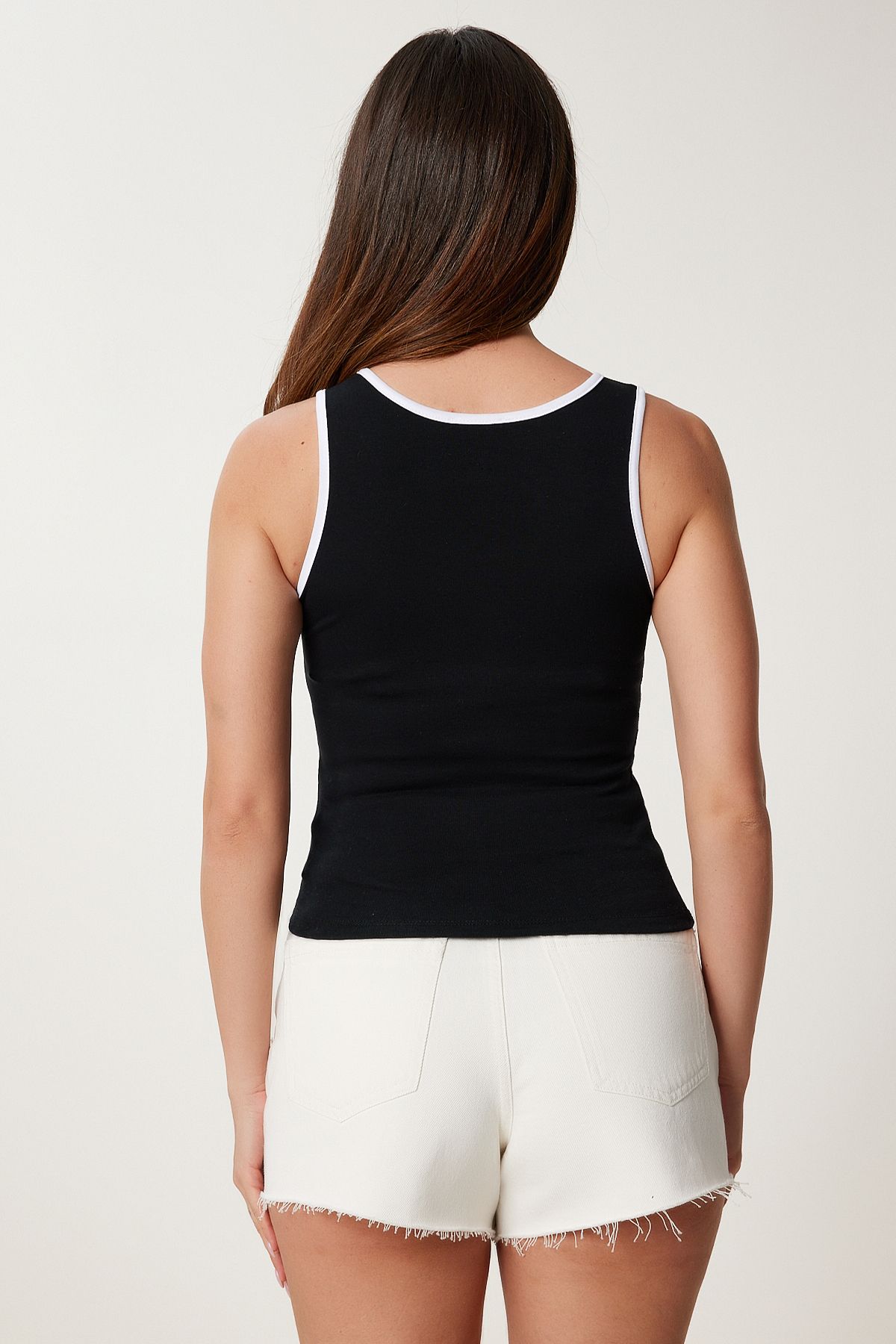 Siyah Kontrast Cut Out Detaylı Örme Bluz US00965