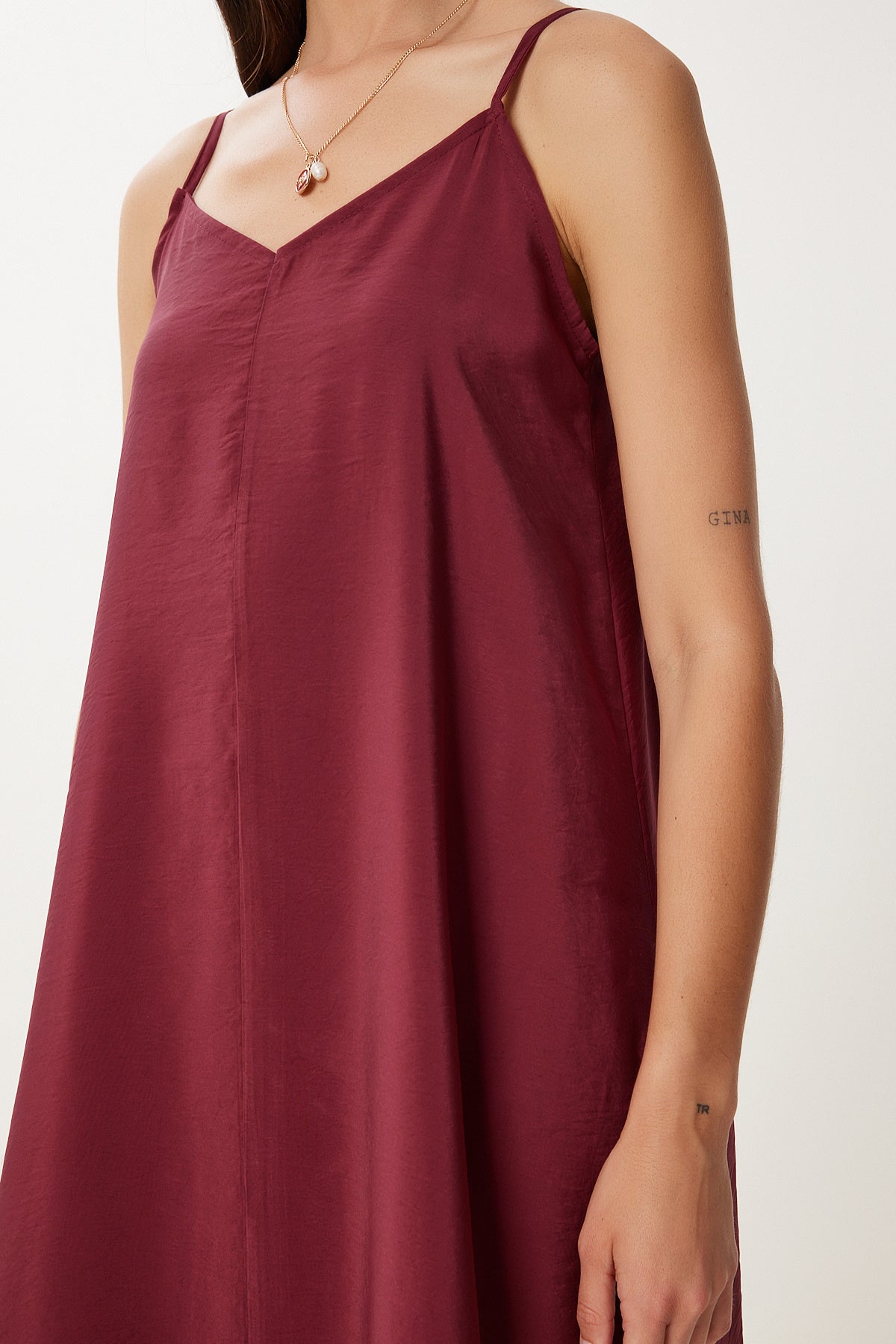 Bordo Askılı Basic Yazlık Modal Elbise FN03474