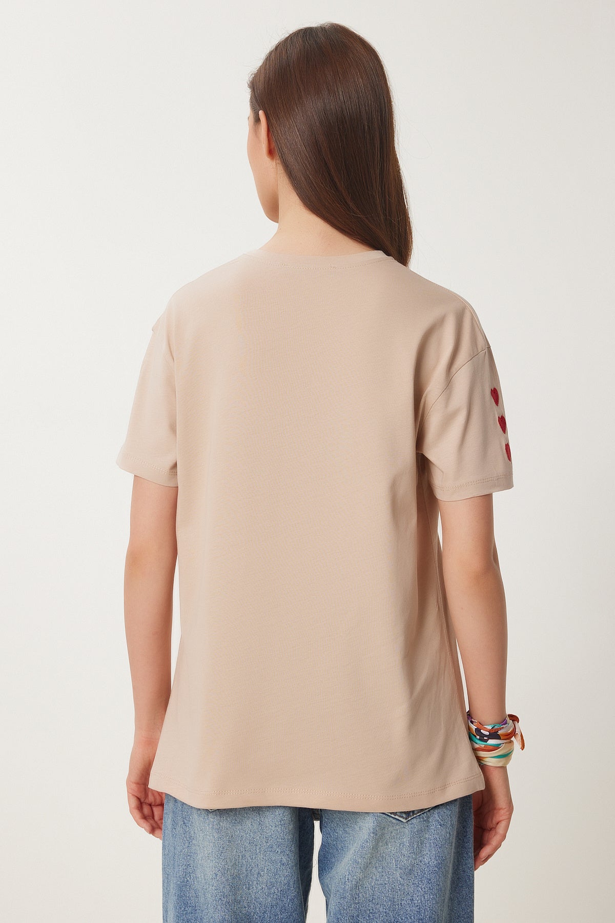 Bisküvi Kalp Nakışlı Pamuklu Örme T-Shirt MP00032