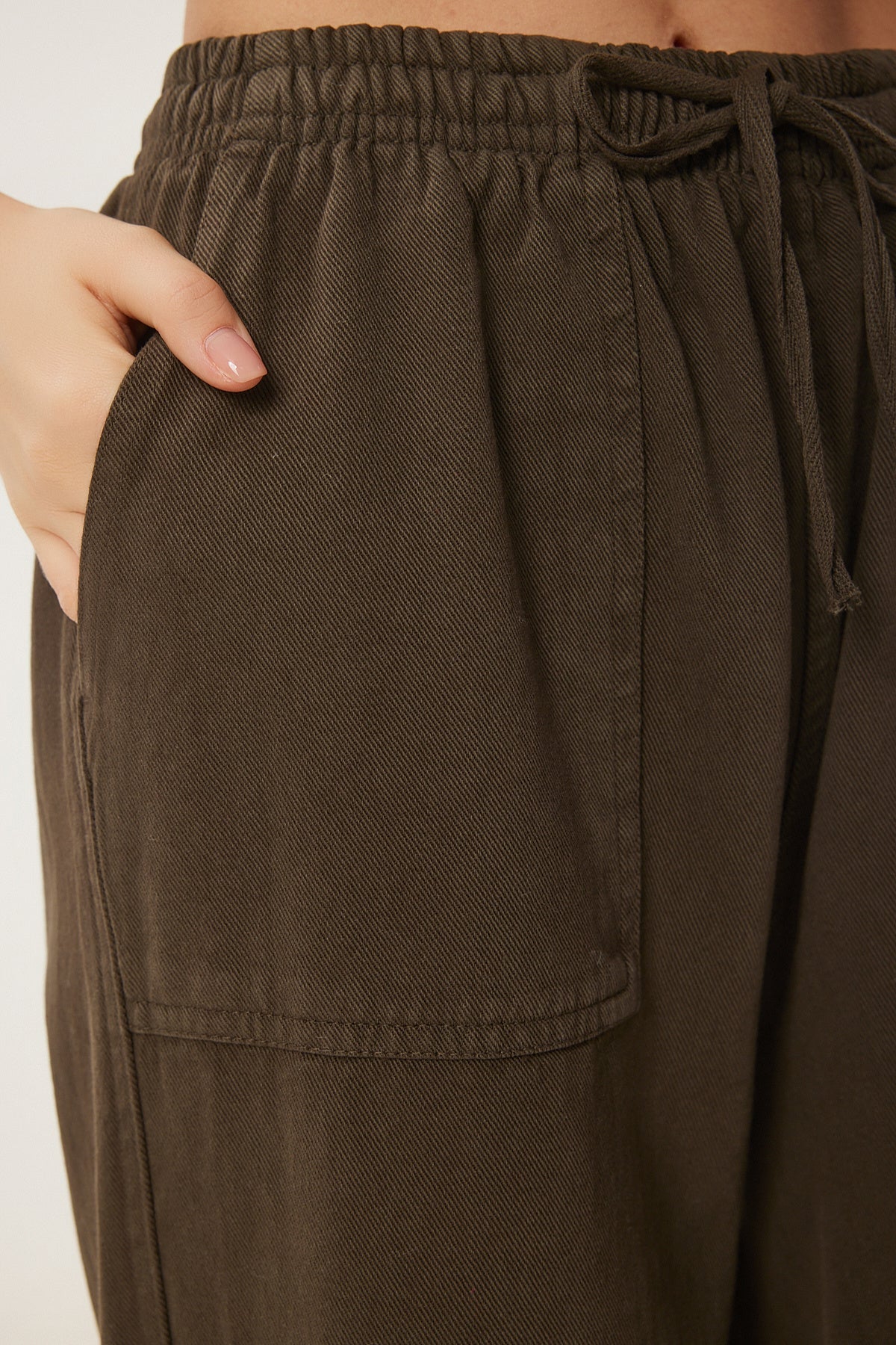 Koyu Haki Soluk Efektli Geniş Paça Denim Palazzo Pantolon MX00179