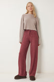 Bordo Yumoş Bol Örme Pantolon UB00295