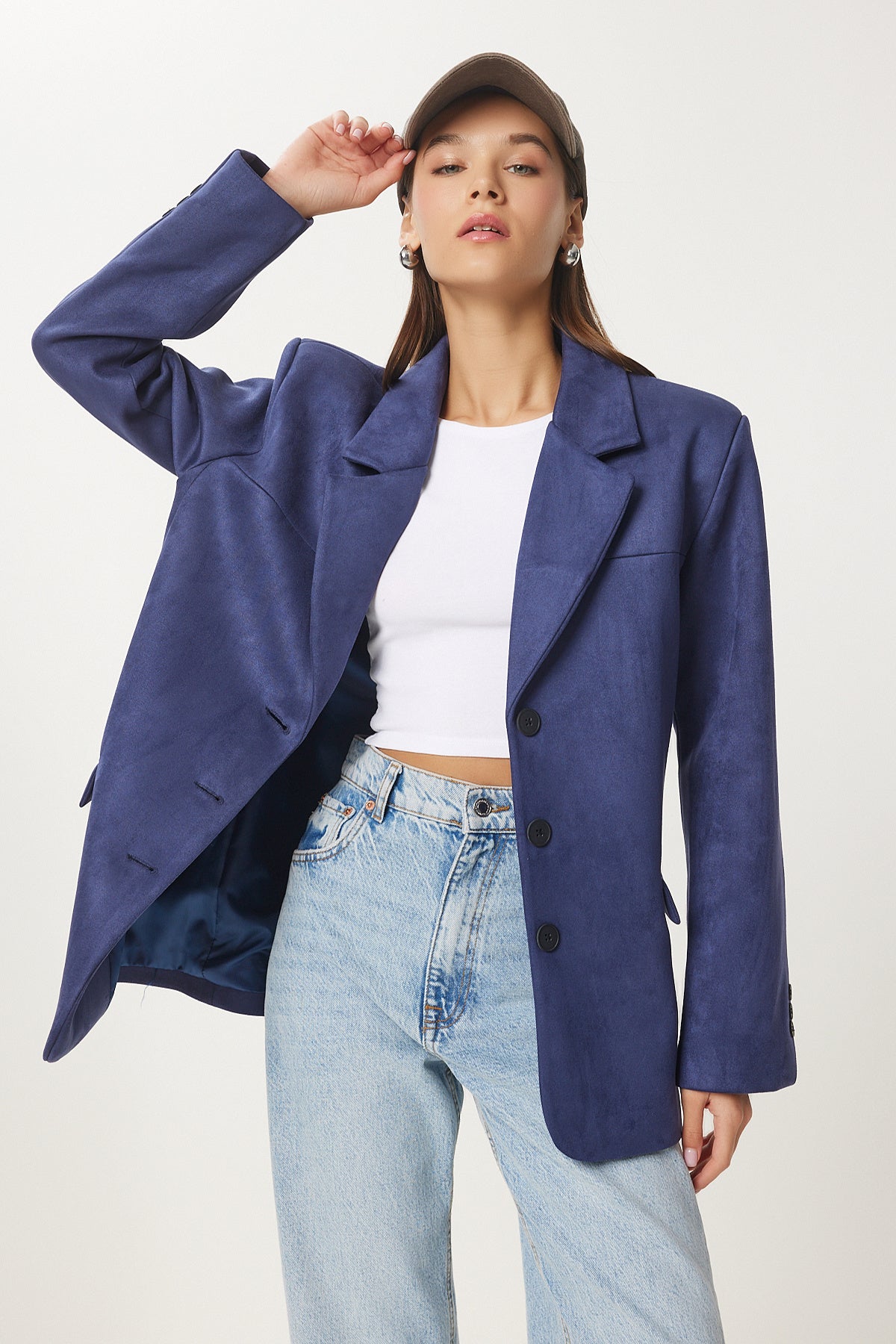 Lacivert Premium Süet Blazer Ceket FN03443