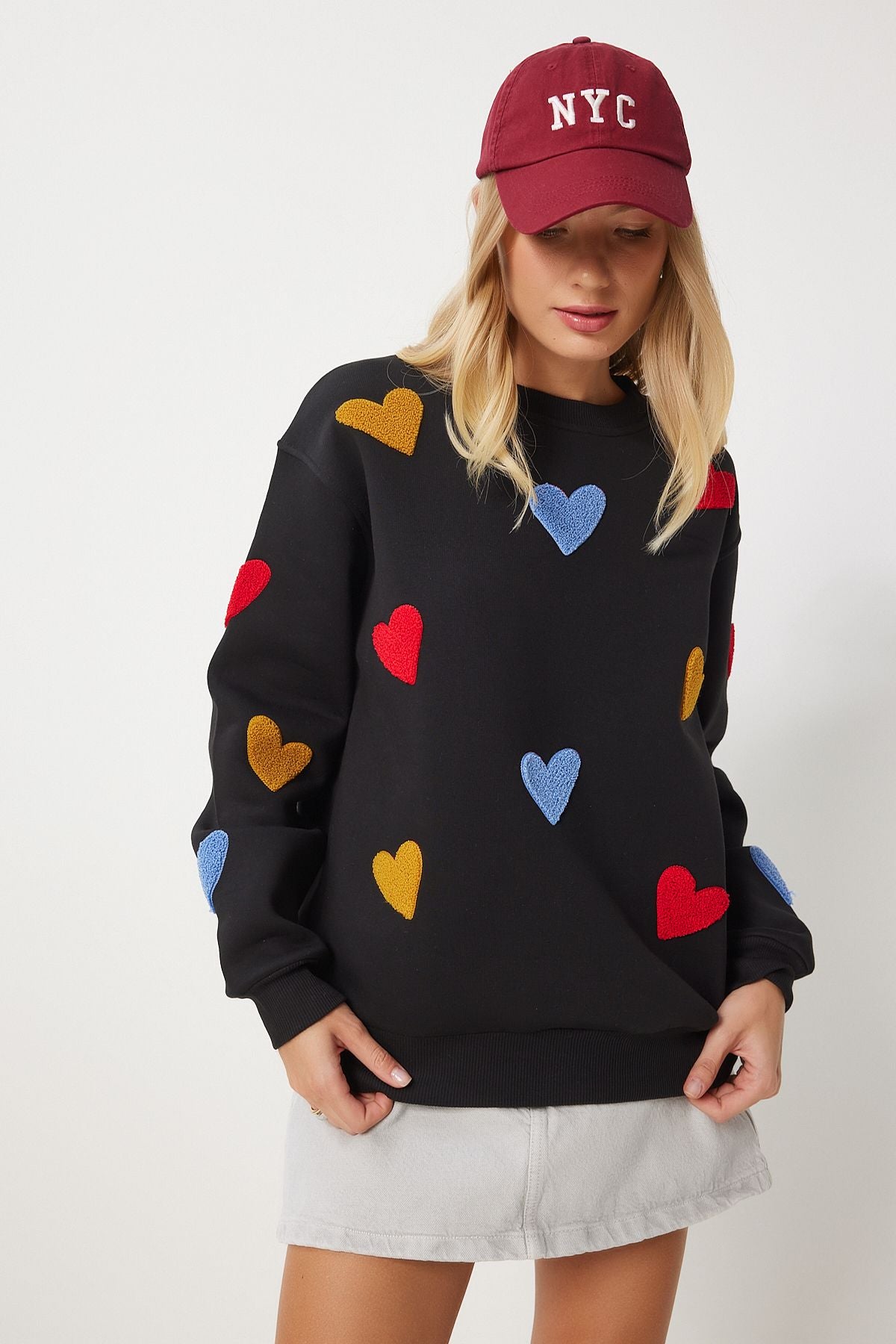 Siyah Kalpli Dokulu Şardonlu Örme Sweatshirt NJ00162