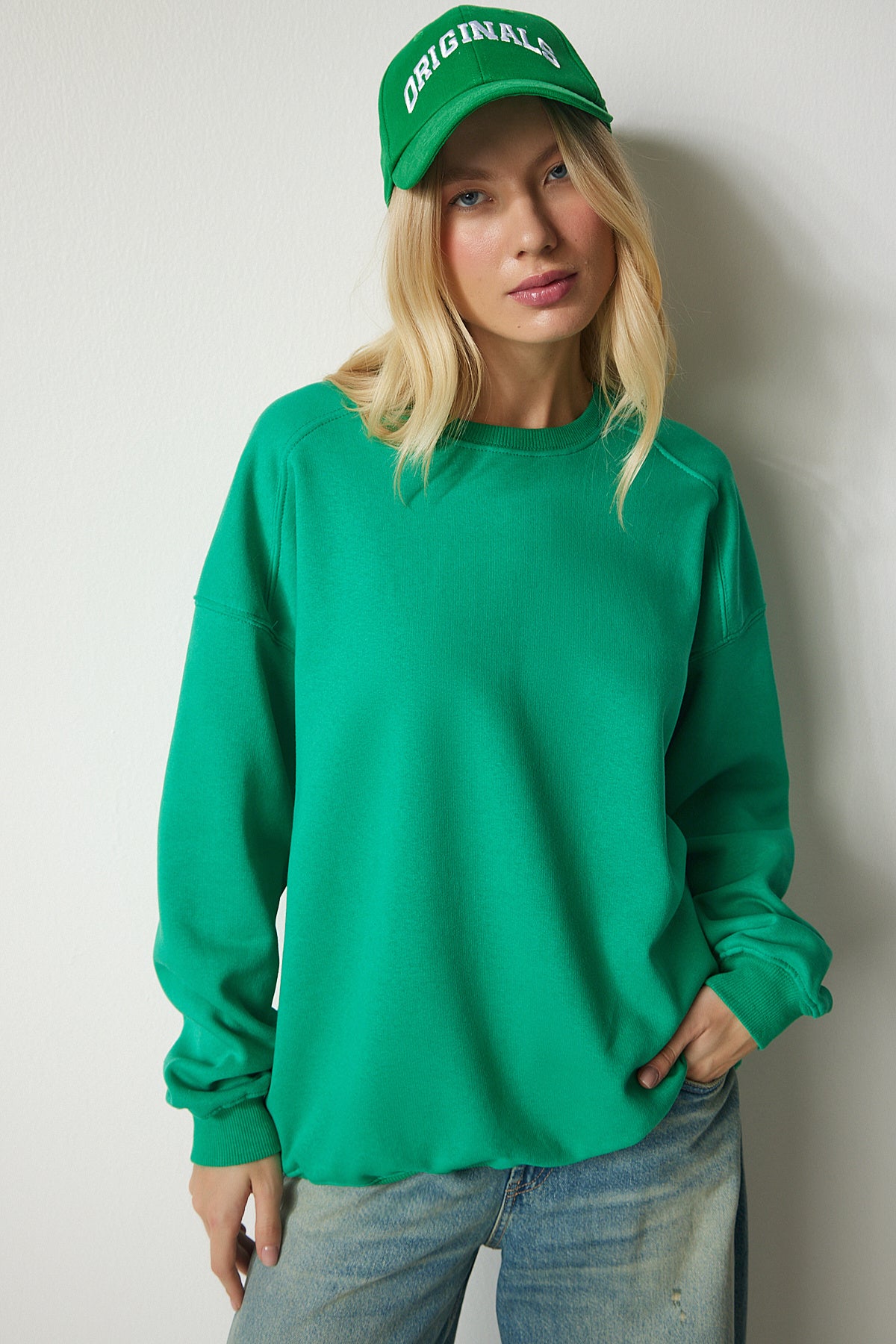 Yeşil Şardonlu Oversize Sweatshirt MC00232