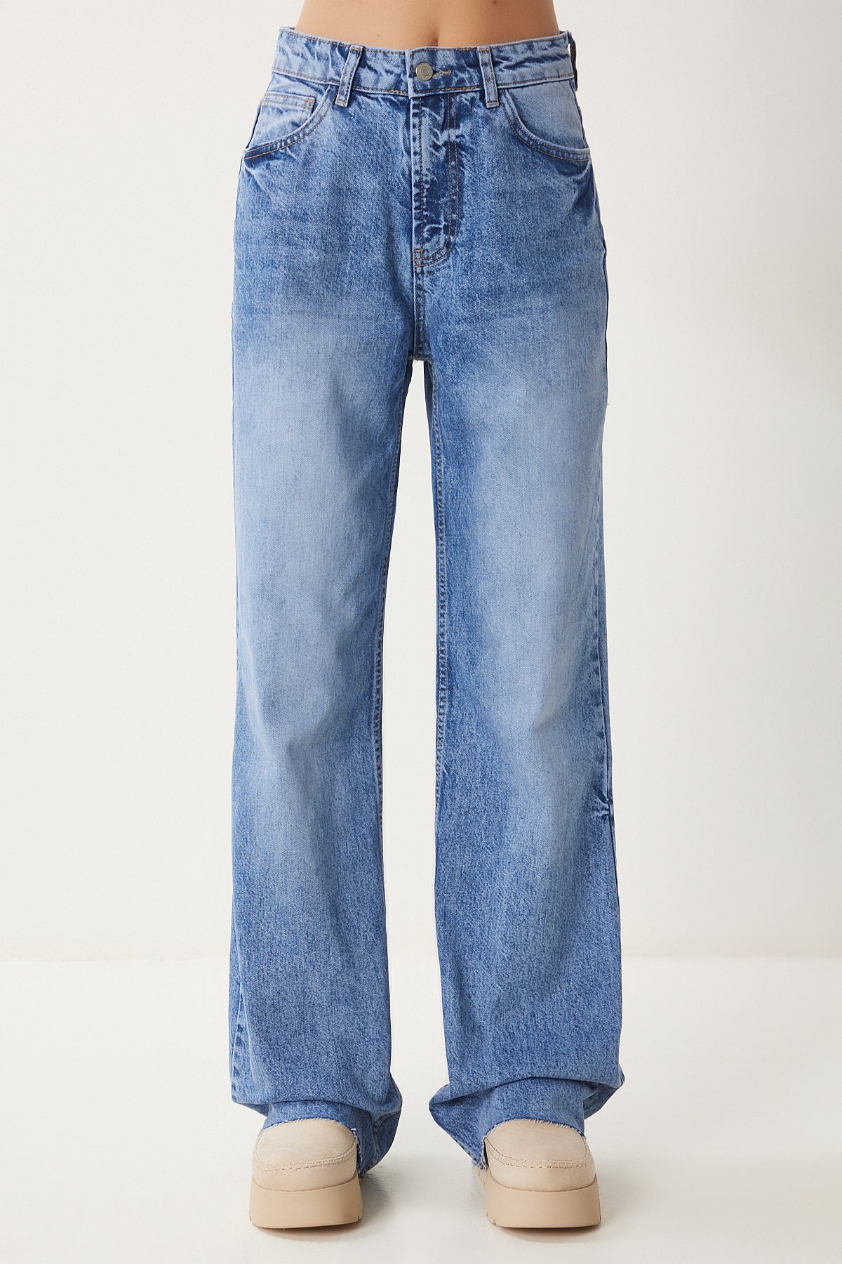 Mavi Yüksek Bel Geniş Paça Jeans FN03425