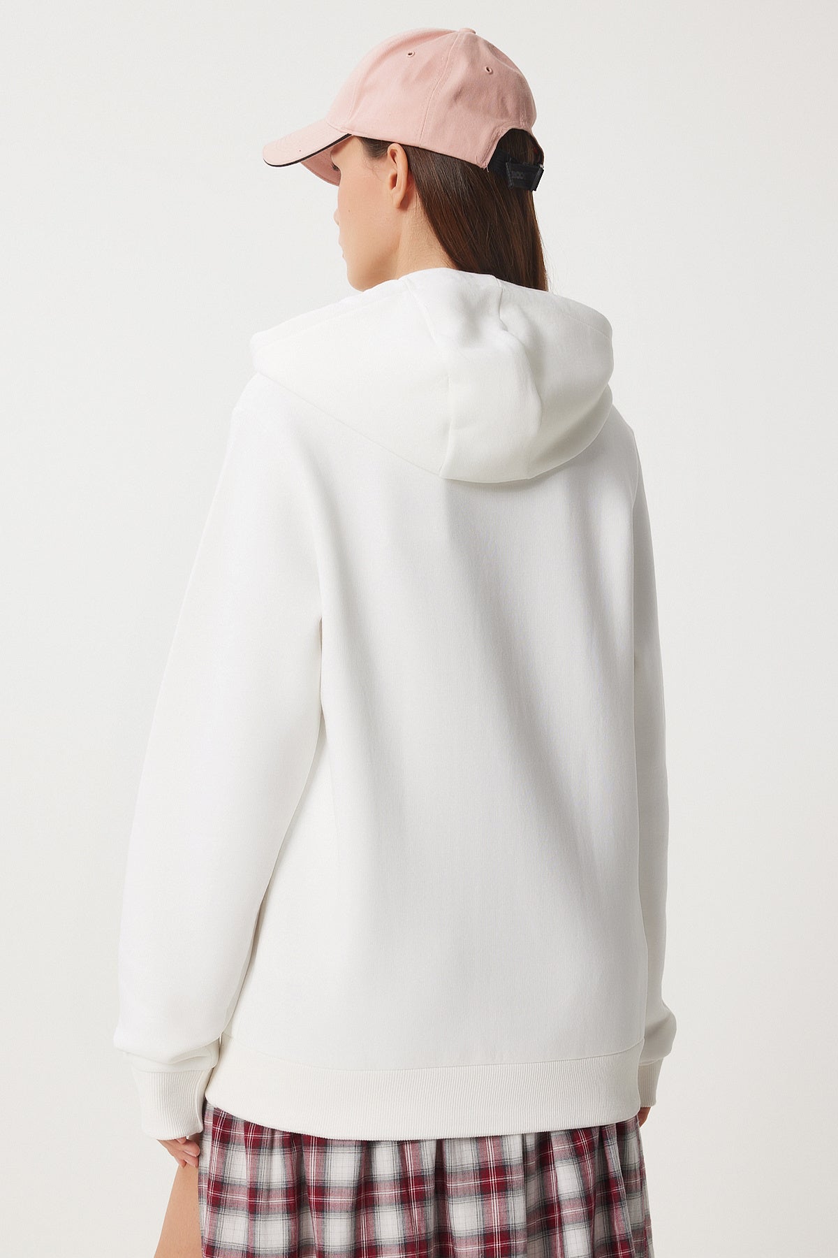 Ekru Kapüşonlu Şardonlu Oversize Sweatshirt VN00017