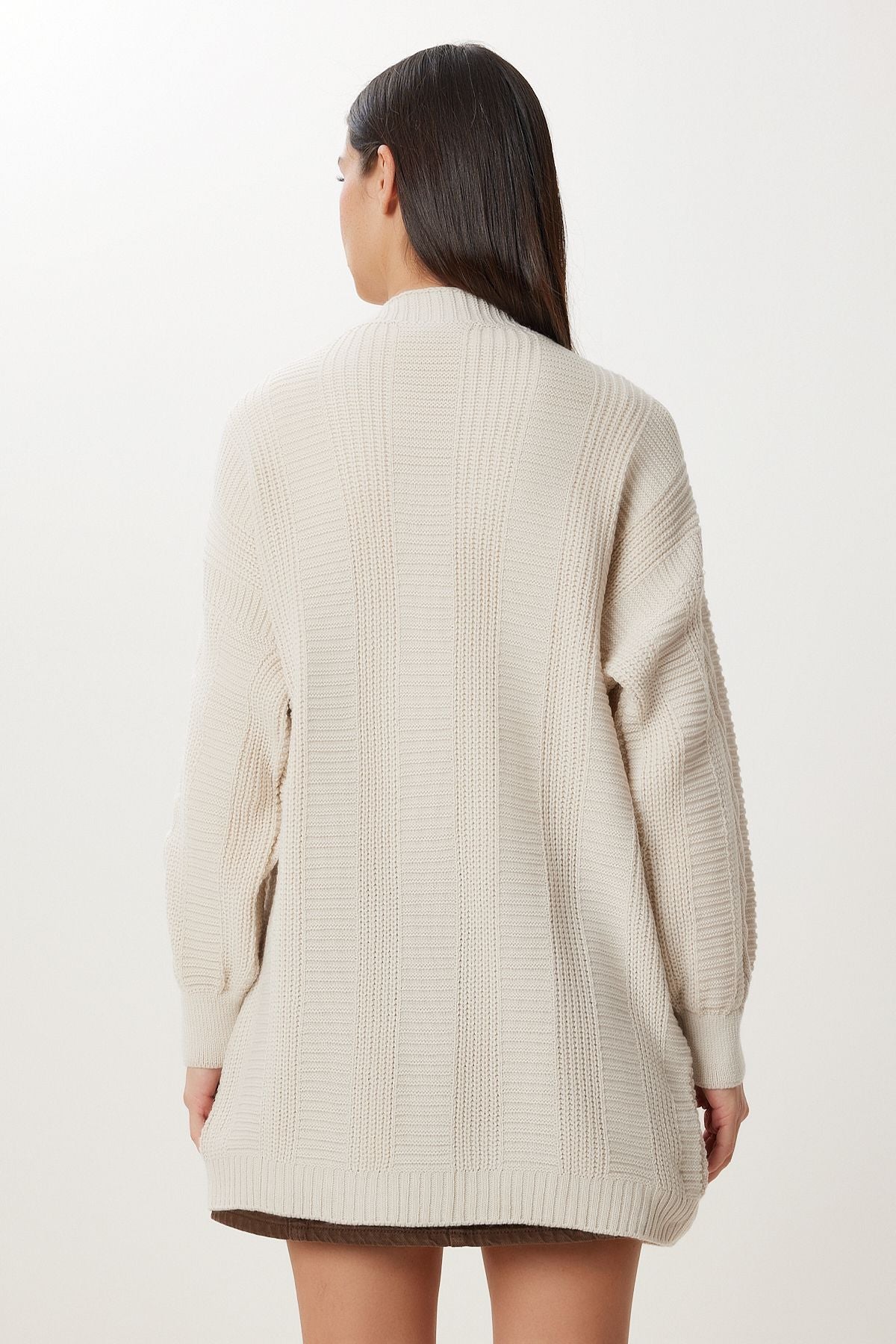 Krem Balon Kollu Oversize Triko Hırka DD01033