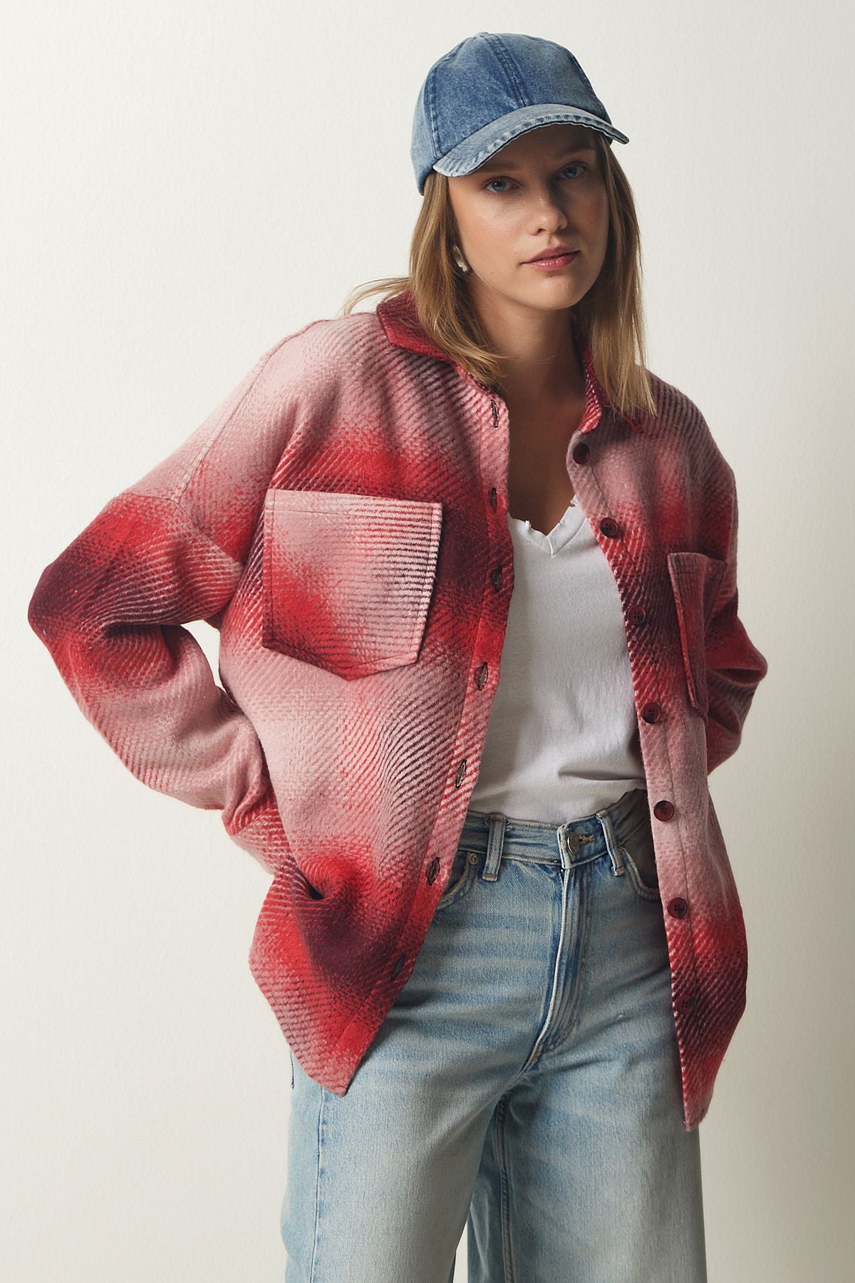 Kırmızı Oduncu Oversize Kaşe Gömlek Ceket TU00035