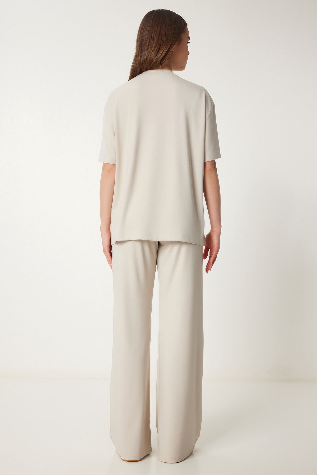 Taş Oversize Örme T-Shirt Pantolon Takım FN03452