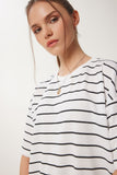 Beyaz Çizgili Oversize Örme T-Shirt ZV00285