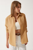Camel Oversize Uzun Basic Gömlek  DD00842