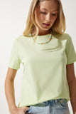 Açık Yeşil Bisiklet Yaka Basic Örme T-Shirt UB00229