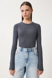 Antrasit Bisiklet Yaka Basic Örme Bluz CR00439
