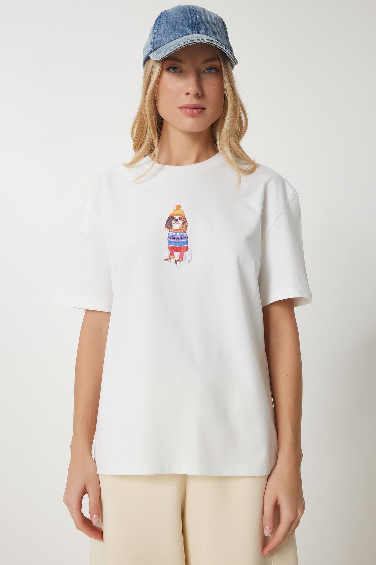 Ekru Armalı Pamuklu Örme T-shirt CR00465