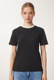 Siyah Kontrast Renkli Pamuklu Örme T-Shirt CR00472