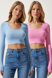Gök Mavi Pembe U Yaka Fitilli 2'Li Paket Crop Triko Bluz PF00069