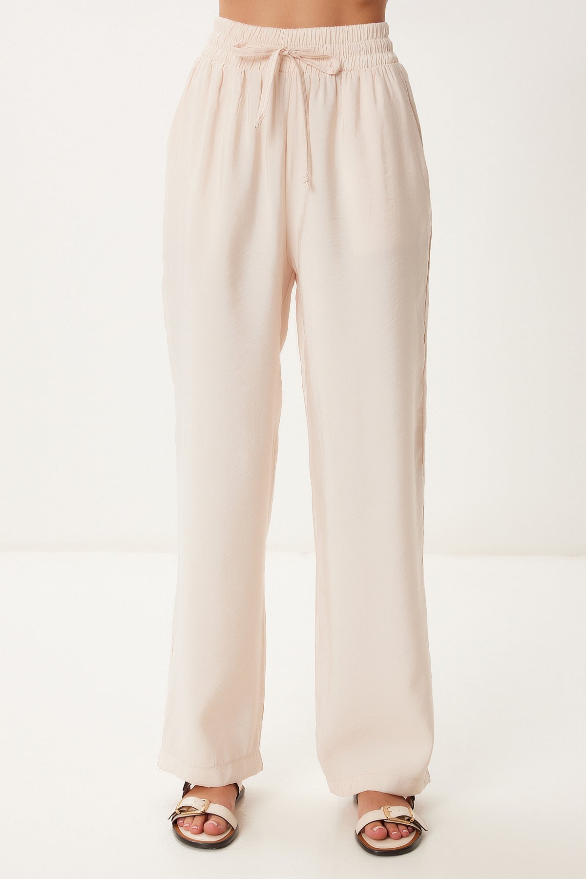 Krem Geniş Paça Yazlık Modal Pantolon BV00157