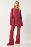 Kırmızı Rahat Fitilli Örme Bluz Pantolon Takım RG00047