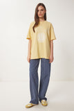 Sarı Oversize Baskılı Örme T-Shirt WO00050