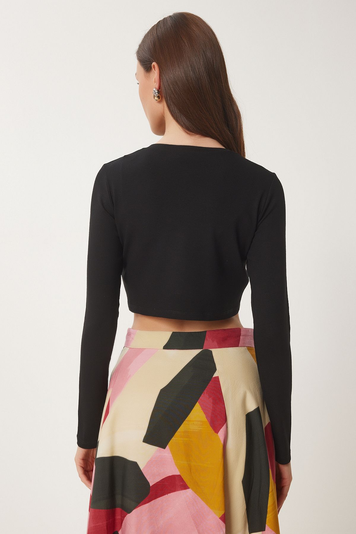 Siyah Çilek Örme Crop Bolero Hırka UB00384
