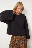 Siyah Geniş Kol Oversize Örme Sweatshirt  FN03334