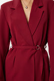 Bordo Vatkalı Kemerli Blazer Dokuma Ceket KT00023