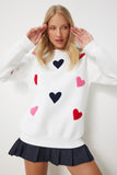 Ekru Kalpli Dokulu Şardonlu Örme Sweatshirt NJ00162
