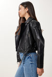 Siyah Kemerli Crop Suni Deri Ceket GZ00003
