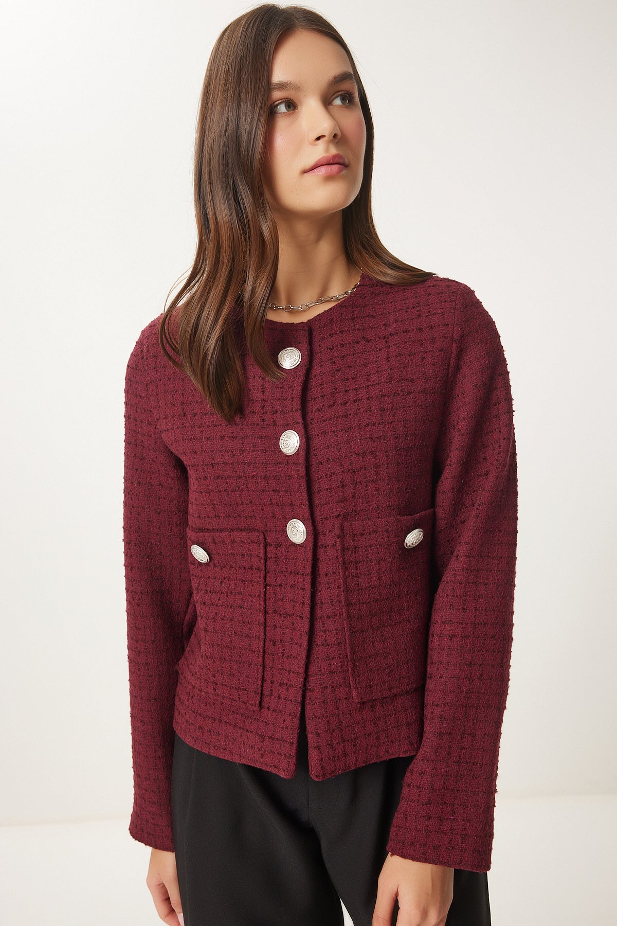 Bordo Düğmeli Tüvit Ceket WF00048