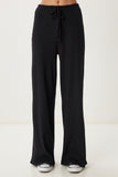 Siyah Geniş Paça Fitilli Örme Pantolon UB00444