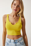 Sarı Askılı Crop Örme Bluz OW00030